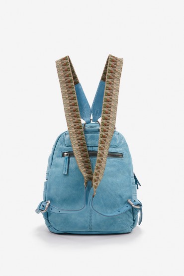 Women's backpack in blue washed leather
