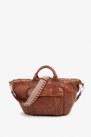 Women's bowling bag in cognac washed leather