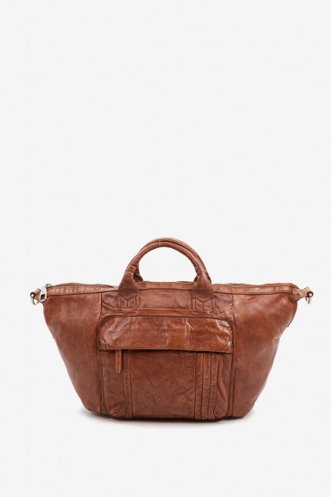Women's bowling bag in cognac washed leather