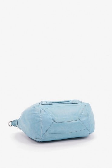 Women's bowling bag in blue washed leather