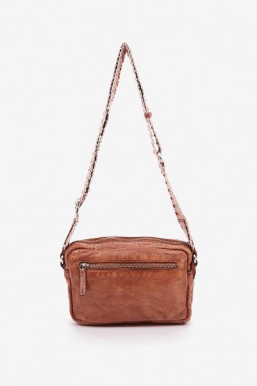 Women's crossbody bag in cognac washed leather