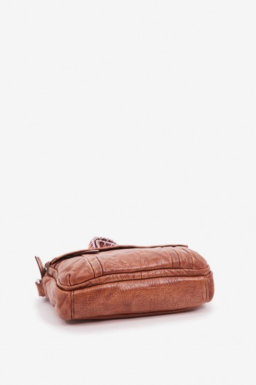 Women's crossbody bag in cognac washed leather