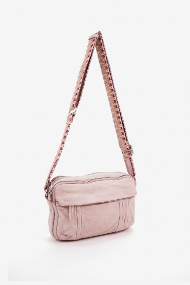 Women's crossbody bag in pink washed leather