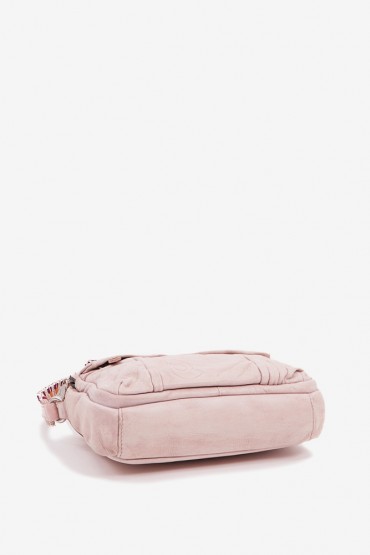 Women's crossbody bag in pink washed leather