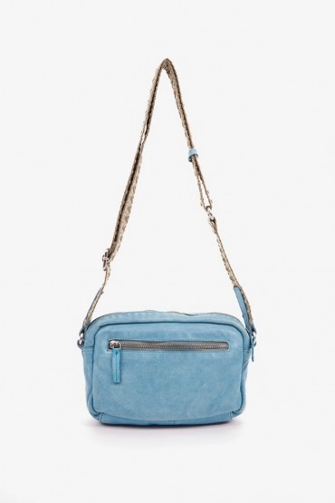 Women's crossbody bag in blue washed leather