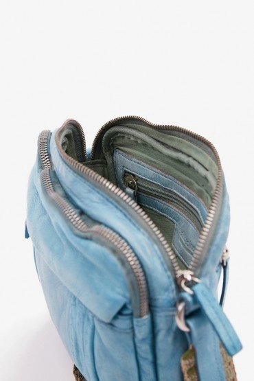 Women's crossbody bag in blue washed leather