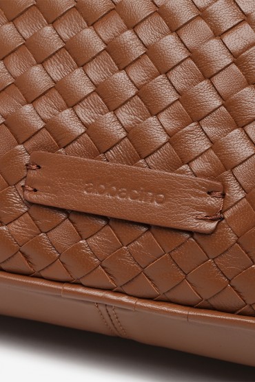 Cognac braided leather crossbody bag