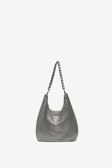 Silver metallic mesh party hobo bag