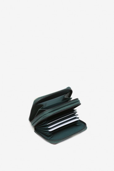 Green geometric print small leather wallet