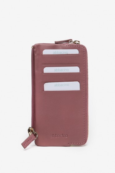 Pink leather large wallet