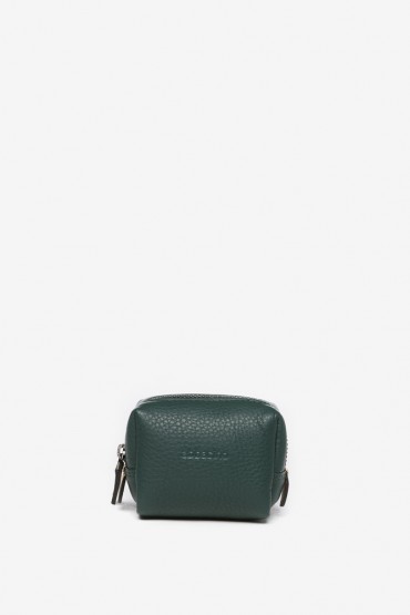 Green leather small toiletry bag