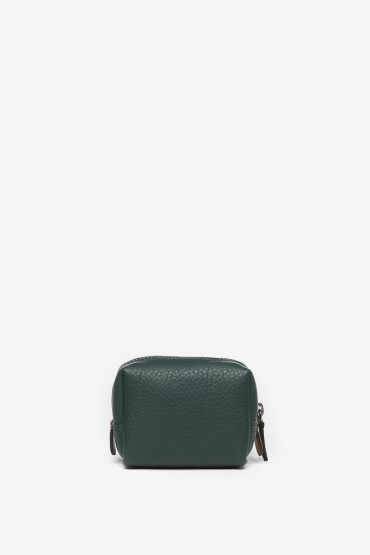 Green leather small toiletry bag