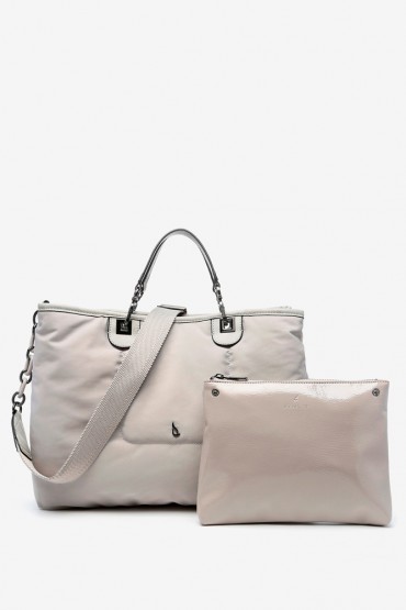Beige large nylon handbag