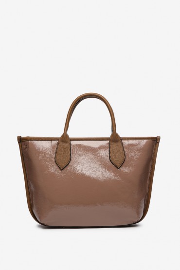 Taupe patent leather shopper bag