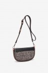 Brown tweed half-moon shoulder bag