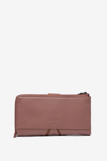 Pink two-tone leather large wallet