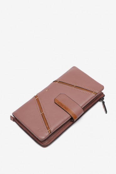 Pink two-tone leather large wallet