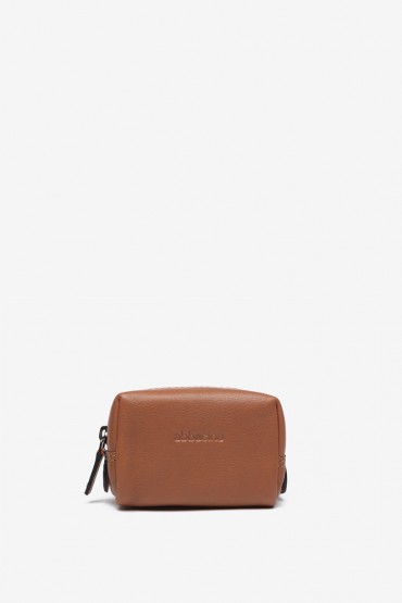 Cognac leather small toiletry bag