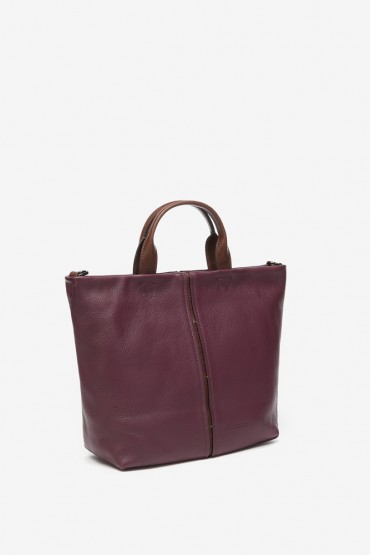 Large purple leather shopper bag