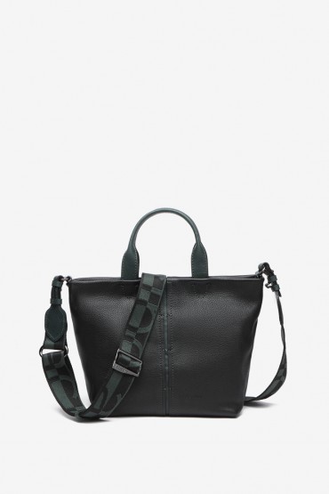 Small black leather shopper bag