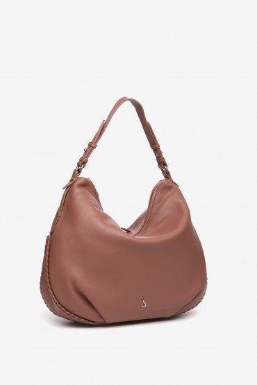 Pink leather hobo bag