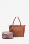 Small cognac leather shopper bag