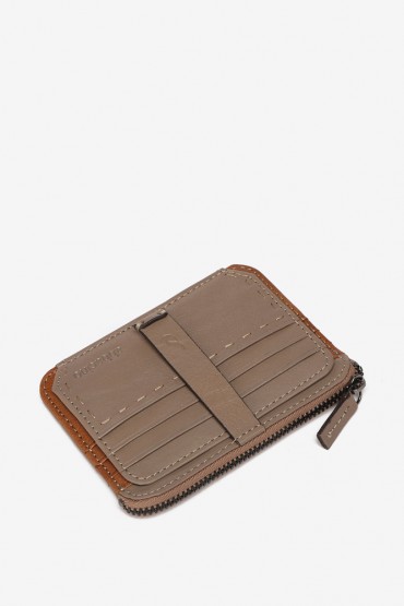 Beige leather card holder