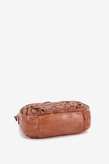 Women's cognac crossbody bag in braided leather
