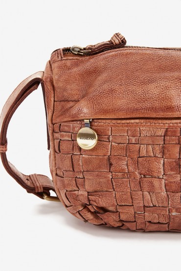 Women's cognac crossbody bag in braided leather