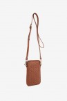 Cognac braided leather phone bag