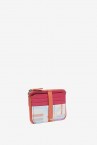 Leather card holder with geometric print in fuchsia