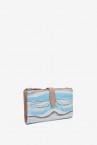 Medium leather wallet with abstract print in blue