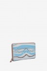 Large leather wallet with abstract print in blue