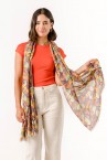 Orange viscose scarf with floral print