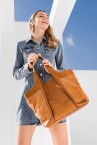 Cognac leather shopper bag