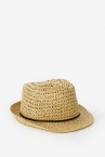 Beige straw fedora hat
