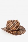 Straw fedora hat with brown band