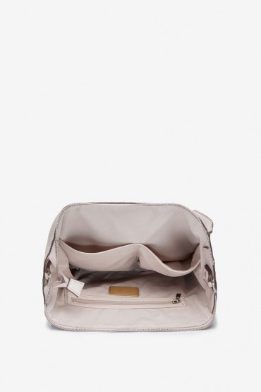 Pale pink hobo bag with textile shoulder strap