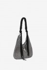 Silver metallic mesh tasseled shoulder bag