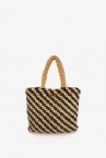 Braided shoulder bag with black and beige stripes