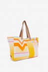 Beach bag with geometric print in orange