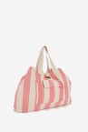 Beach bag with striped print in coral