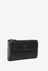 Black leather large wallet with flap