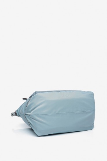 Blue nylon hand bag with die-cutting