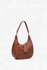 Shoulder bag with tassel in cognac recycled materials