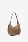 Shoulder bag with tassel in taupe recycled materials