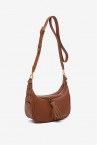 Crossbody bag with tassel in cognac recycled materials