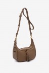 Crossbody bag with tassel in taupe recycled materials