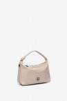 Small shoulder bag in beige patent leather