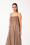 Cotton beach dress with ethnic print in camel